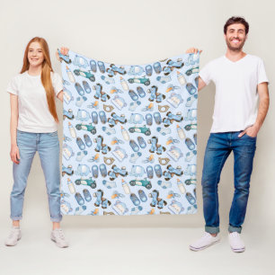 Watercolor Baby Boy Blue Pattern mit Spielzeugbekl Fleecedecke