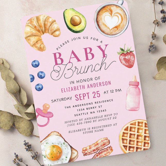 Watercolor Baby Brunch Girl Babydusche Einladung (Von Creator hochgeladen)