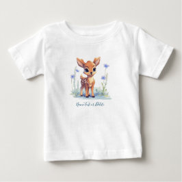 Watercolor Baby Deer Blue Flowers Baby T - Shirt