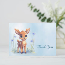 Watercolor Baby Deer Blue Flowers Danke Karte