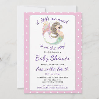 Watercolor Baby Dusche Kleine Meerjungfrau Einladung