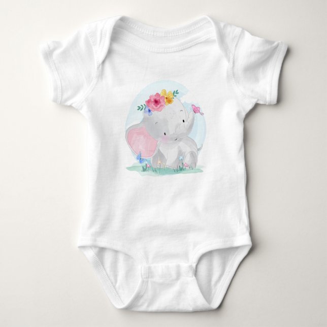 Watercolor Baby Elephant Baby Strampler (Vorderseite)