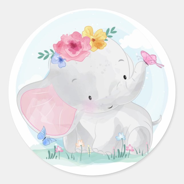 Watercolor Baby Elephant Runder Aufkleber (Vorderseite)