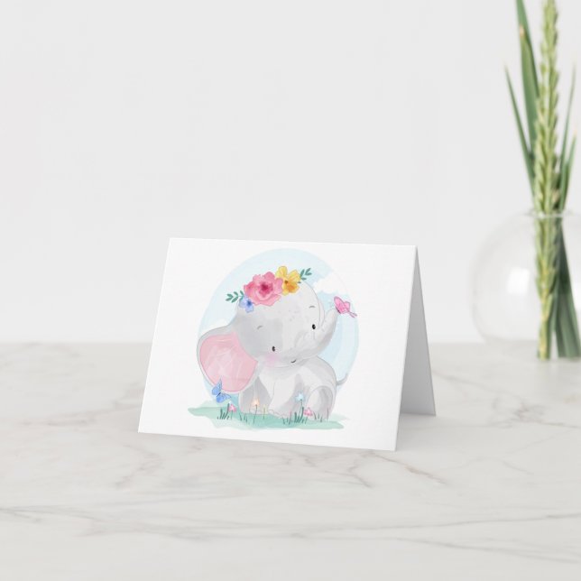 Watercolor Baby Elephant Vielen Dank Dankeskarte (Vorderseite)
