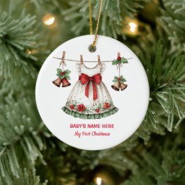Watercolor-Baby-Erste-Weihnachts-Foto Keramik Ornament