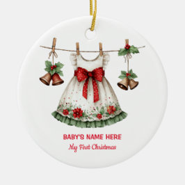Watercolor-Baby-Erste-Weihnachts-Foto Keramik Ornament
