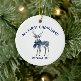 Watercolor Baby First Christmas Photo Keramik Ornament