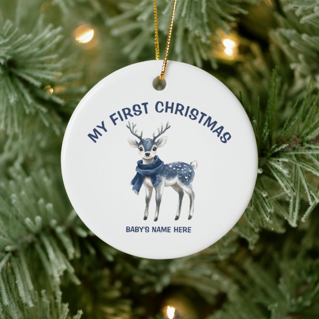 Watercolor Baby First Christmas Photo Keramik Ornament (Baum)