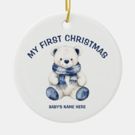 Watercolor Baby First Christmas Photo Keramik Ornament