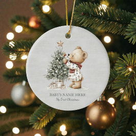 Watercolor Baby First Christmas Photo Keramik Ornament