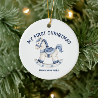 Watercolor Baby First Christmas Photo Keramik Ornament