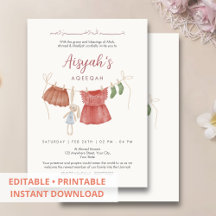 Watercolor Baby Girl Clothesline Aqeeqah