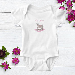 Watercolor Baby Girl Personalisiert Rocking Horl Strampler