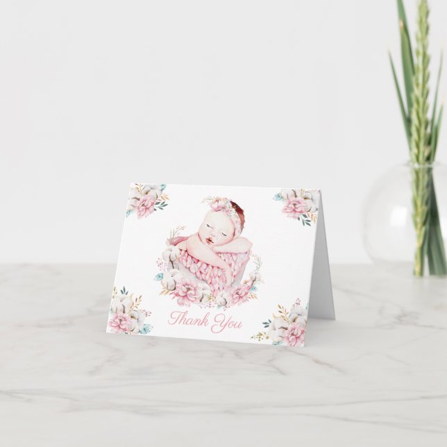 Watercolor Baby Girl Vielen Dank Karten (Vorderseite)