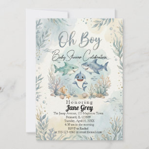 Watercolor Baby-Hai unter dem Meer Baby-Shower Einladung