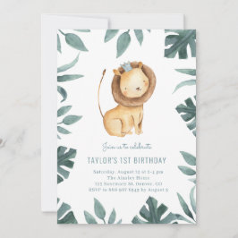 Watercolor Baby Lion Prince Safari Geburtstagspart Einladung