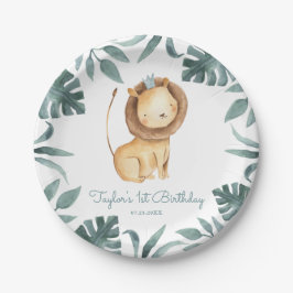 Watercolor Baby Lion Prince Tropical Birthday Pappteller