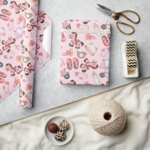 Watercolor-Baby-Mädchen-Muster-Spielzeuge-Kleidung Geschenkpapier