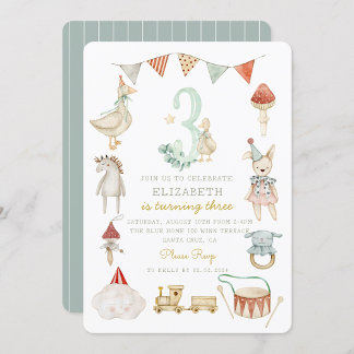 Watercolor Baby Mushroom Whimsical 3. Geburtstag Einladung