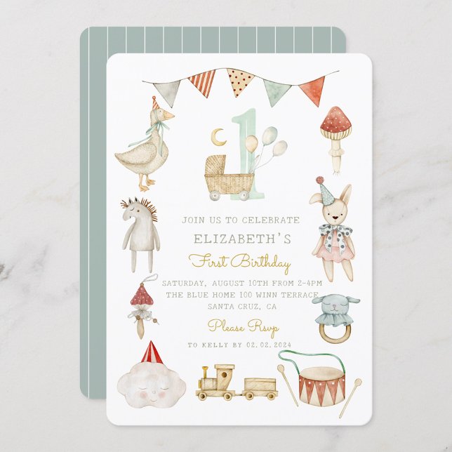 Watercolor Baby Mushroom Whimsical Erster Geburtst Einladung (Von Creator hochgeladen)