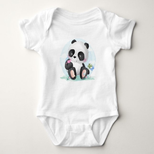 Watercolor Baby Panda Bear Strampler (Vorderseite)