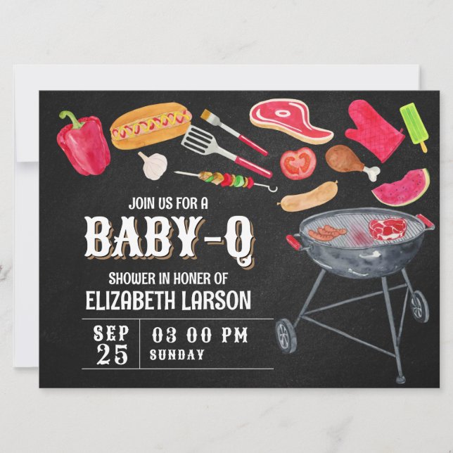 Watercolor Baby Q Party Babydusche Einladung (Vorderseite)