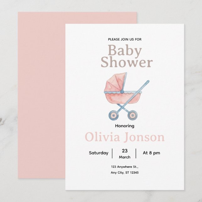 Watercolor Baby Shower Invitation, Einladung (Vorne/Hinten)