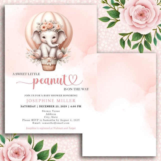 Watercolor Baby Shower Peach Elephant Invitation Einladung (Von Creator hochgeladen)