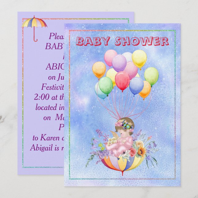 Watercolor Babydusche Einladung (Vorne/Hinten)