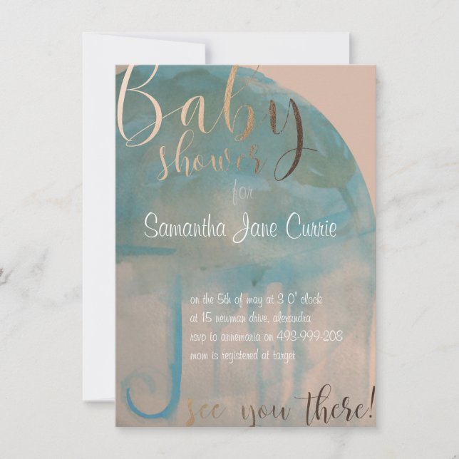 Watercolor Babydusche Einladung mit Umbrella (Vorderseite)
