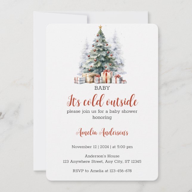 Watercolor Baby's Cold Outside Baby Shower Einladung (Vorderseite)