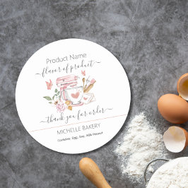 Watercolor Bakery Stand Mixer Produktname Runder Aufkleber