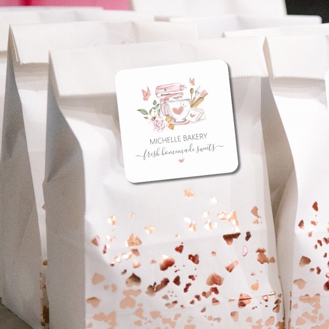 Watercolor Bakery Standmischer Quadratischer Aufkleber (Von Creator hochgeladen)