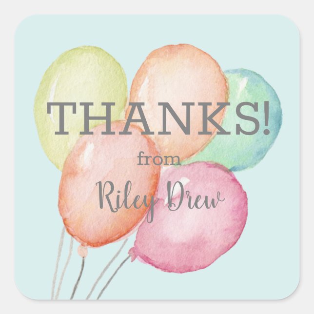 Watercolor Ballon Bunch Danke Square Sticker (Vorderseite)