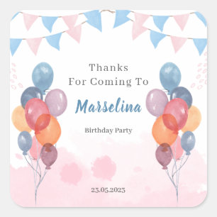 Watercolor Ballon Mädchen Geburtstagsparty Sticker