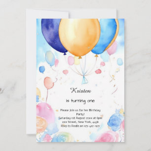 Watercolor Balloon 1er Anniversaire Invitation