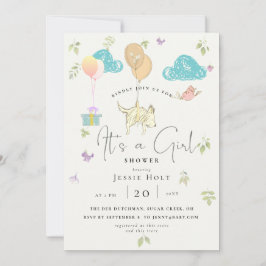 Watercolor Balloon Puppy Baby Girl Dusche Einladung