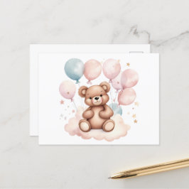 Watercolor Balloon Teddy Bear Postkarte