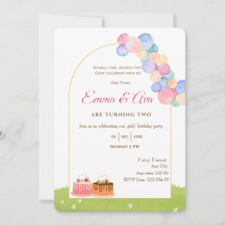 Watercolor Balloon Twin Party Invitation Einladung