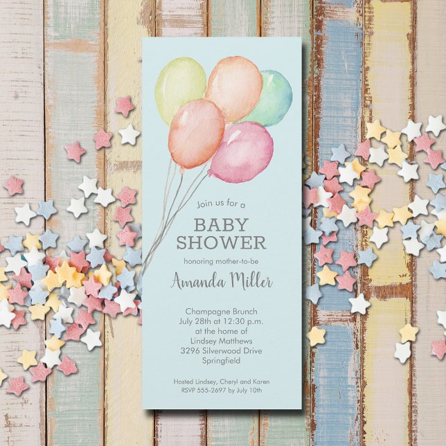 Watercolor Balloons Boy Baby Dusche Einladung (Watercolor balloons boy baby shower invitations, PRINTED and/or INSTANT DOWNLOAD)
