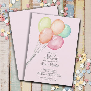 Watercolor Balloons Girl Baby Dusche Einladung