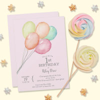 Watercolor Balloons Girl's 1. Geburtstag