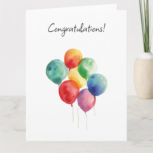 Watercolor Balloons Glückwünsche Minimalistisch Dankeskarte (Vorderseite)