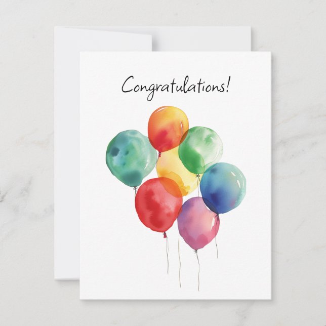 Watercolor Balloons Glückwünsche Minimalistisch RSVP Karte (Vorderseite)