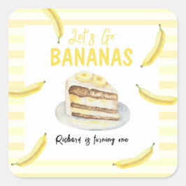 Watercolor Banana Cake Geburtstagsparty Quadratischer Aufkleber