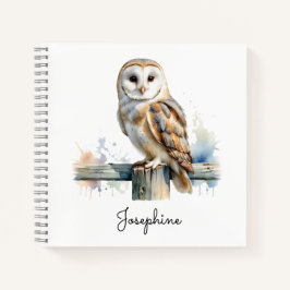 Watercolor Barn Owl Rustic Wildlife Personalized Notizbuch