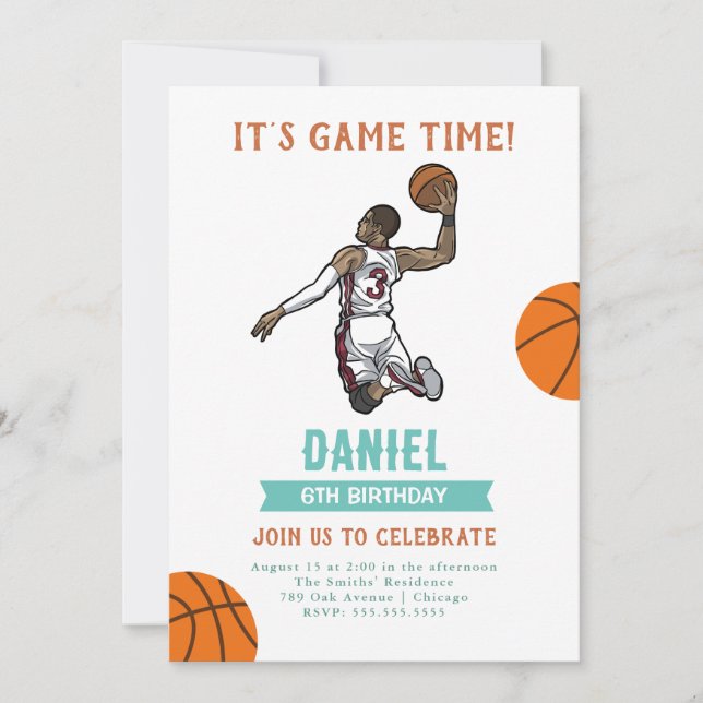 Watercolor Basketball Anniversaire Invitation (Devant)
