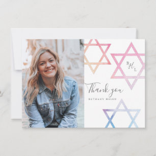 Watercolor Bat Mitzvah Foto Danksagungskarte Karte