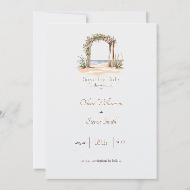 Watercolor Beach Arch Wedding Enregistrer la carte (Devant)