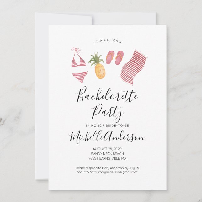 Watercolor Beach Bachelorette Party Invitation (Devant)